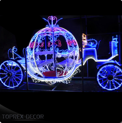 3D Outdoor Christmas Holiday Led Motif Light Cinderella Pumpkin Horse Drawn Carriage Centerpiece With Ip65 Rating For Sale