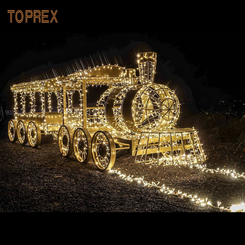 Toprex Outdoor Large 3D Sculpture LED Train Decoration Christmas and New Year's Day Motif Light Decor for Holidays