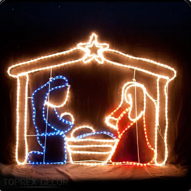 Outdoor Life Size Christmas Nativity Sets Home Decoration Jesus Rope Led Nativity Scene  Jesus Rope Light Motif