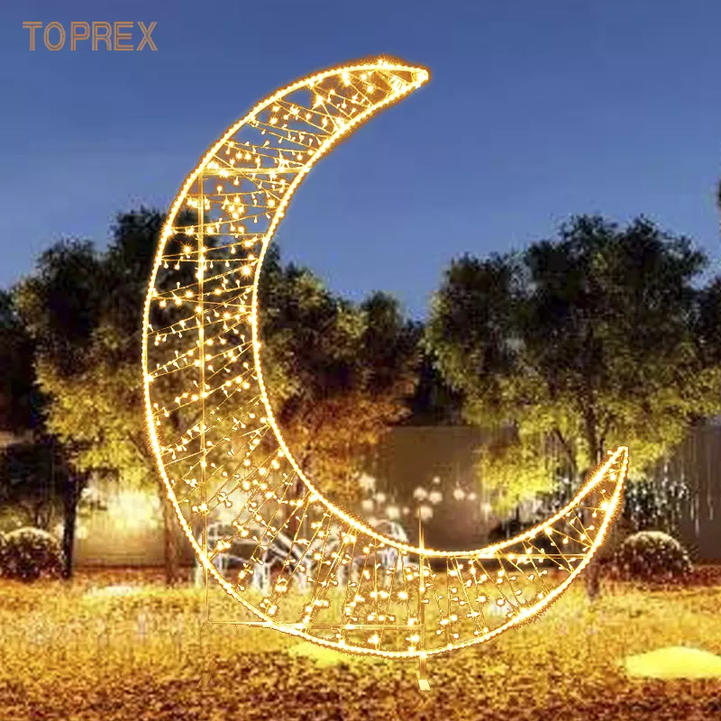 Crescent Outdoor Ramadan Lights Moon Lights Muslim Eid Mubarak Ramadan Star And Moon With Led Light For Ramadan Decoration