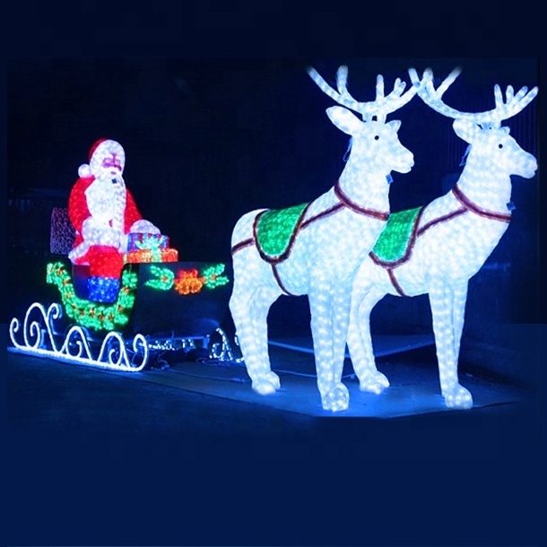 IP65  Waterproof life size christmas garden stake lights santa claus sleigh and reindeer sleigh carriage for garden street