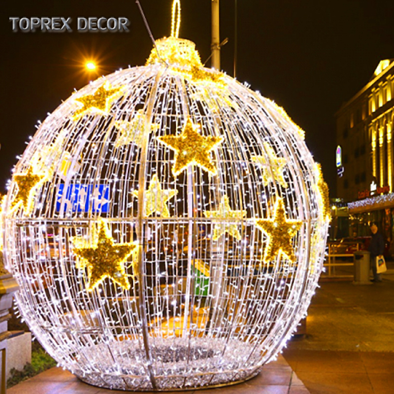 Outdoor Ornaments  Wholesale Decorations Iron Metallic Christmas Baubles Waterproof 3D Giant LED Lighted Ball-Shaped