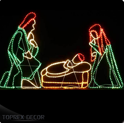 Outdoor Life Size Christmas Nativity Sets Home Decoration Jesus Rope Led Nativity Scene  Jesus Rope Light Motif