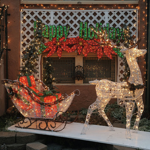 IP65  Waterproof life size christmas garden stake lights santa claus sleigh and reindeer sleigh carriage for garden street