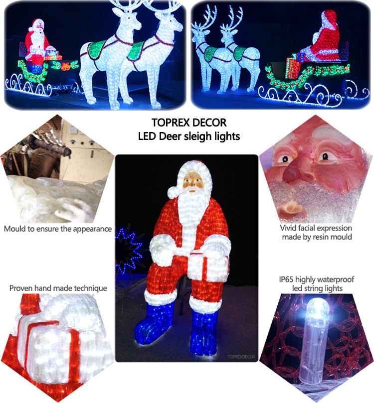 Christmas Decoration Reindeer Rope Light Led Acrylic 3D Outdoor Led Santa Reindeer Sleigh With Led Lights