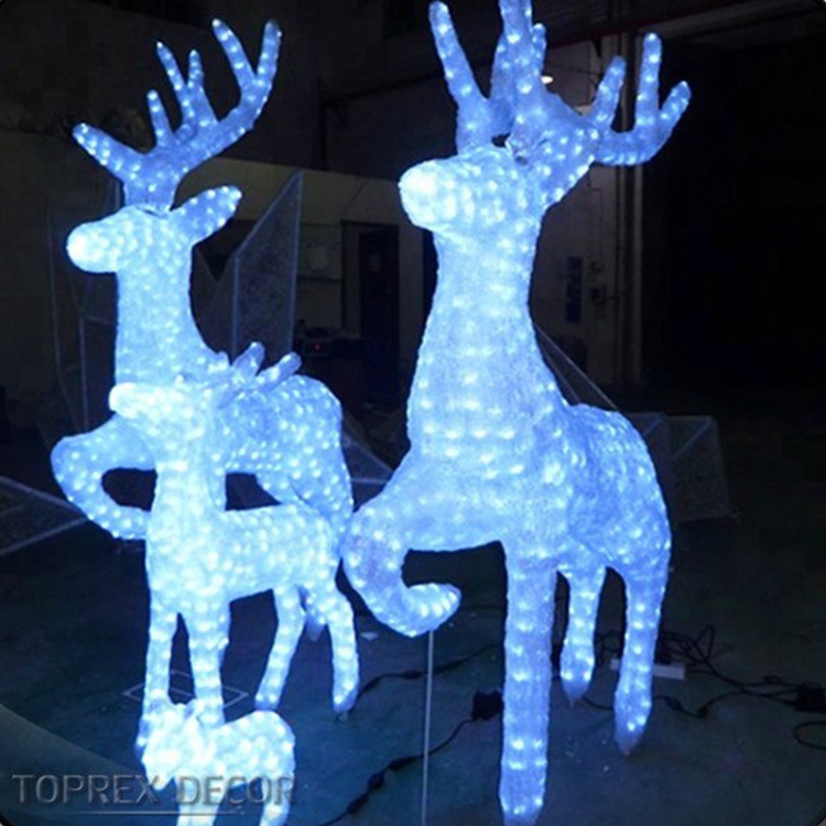 3D Giant White LED Lighted Christmas Reindeer Acrylic and Iron Material Standing Deer Motif Light for Outdoor Yard Decoration