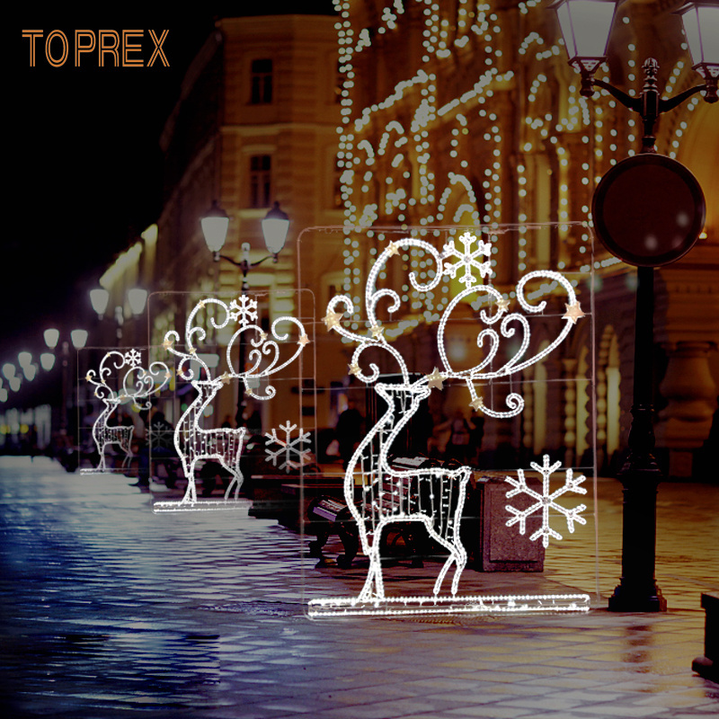 Gold Supplier Outdoor Illuminated Christmas Display Motif Light Reindeer For 2D Street Holiday Decoration