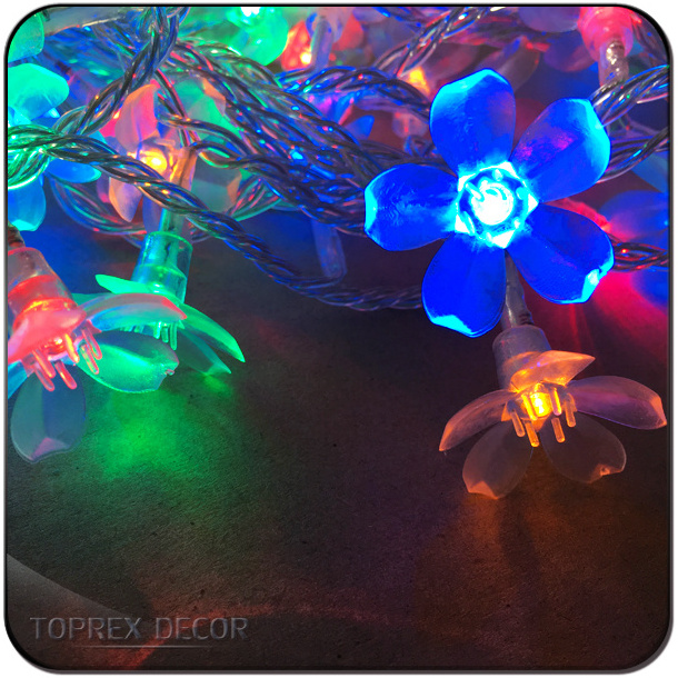 Hot sale mini crystal artifical flower christmas string led rose light for wedding decoration