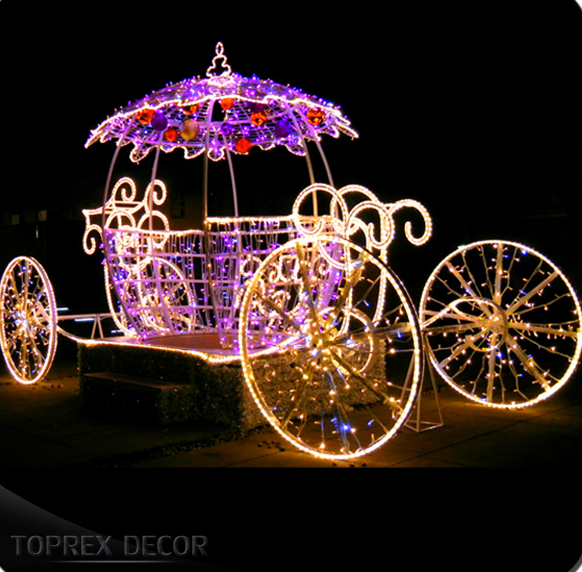 3D Outdoor Christmas Holiday Led Motif Light Cinderella Pumpkin Horse Drawn Carriage Centerpiece With Ip65 Rating For Sale