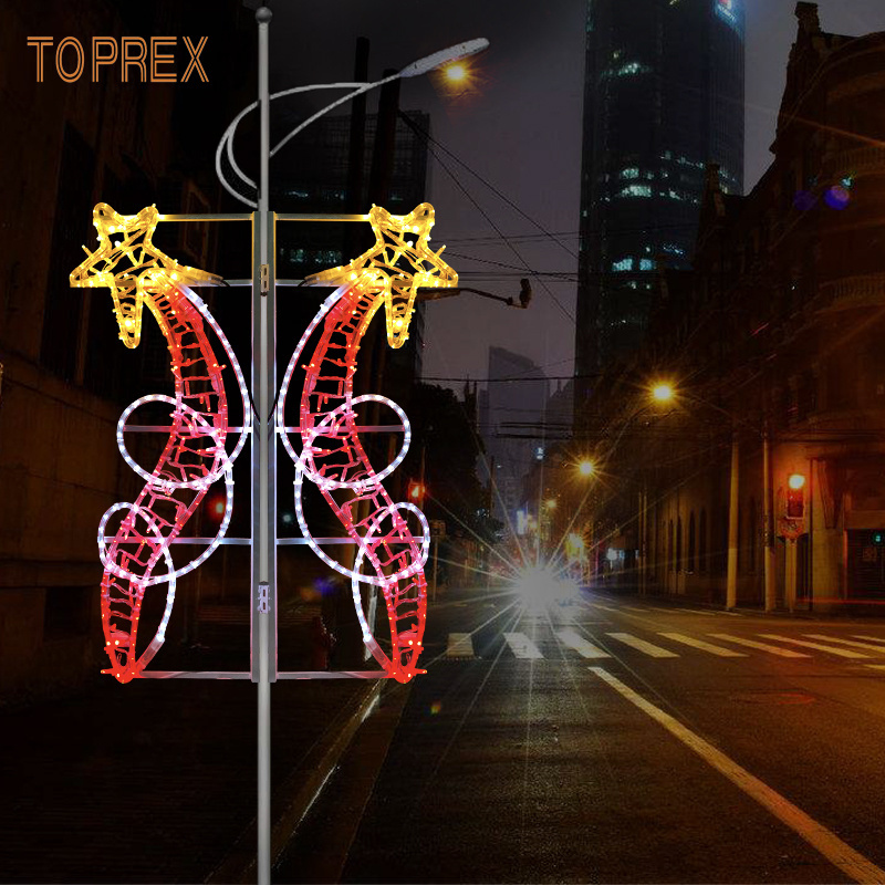 Custom Lighting Waterproof Commercial Christmas Decorationsled Pole Motif Street Lights Christmas Light Flag Pole Outdoor 7M