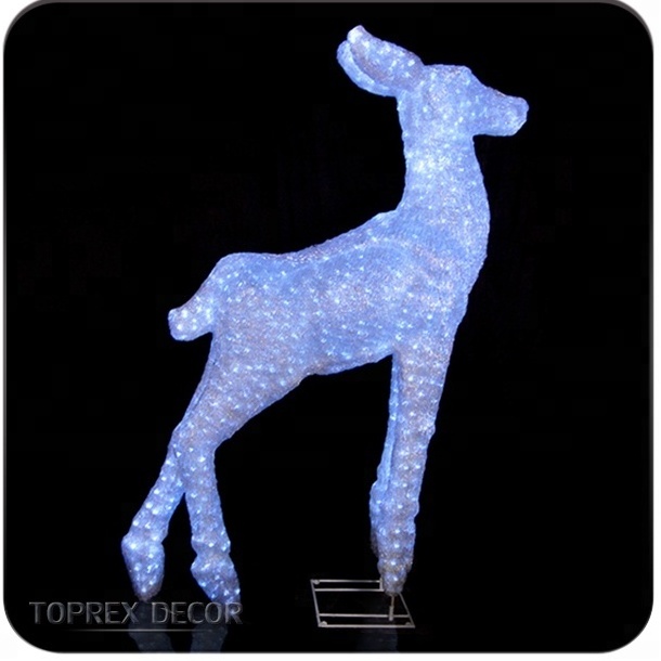 3D Giant White LED Lighted Christmas Reindeer Acrylic and Iron Material Standing Deer Motif Light for Outdoor Yard Decoration