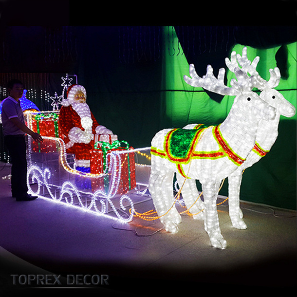 Christmas Decoration Reindeer Rope Light Led Acrylic 3D Outdoor Led Santa Reindeer Sleigh With Led Lights