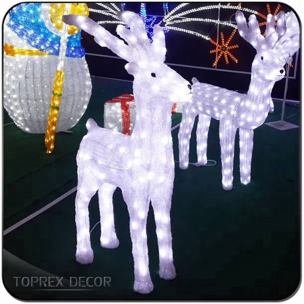 3D Giant White LED Lighted Christmas Reindeer Acrylic and Iron Material Standing Deer Motif Light for Outdoor Yard Decoration