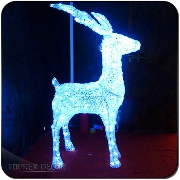 3D Giant White LED Lighted Christmas Reindeer Acrylic and Iron Material Standing Deer Motif Light for Outdoor Yard Decoration