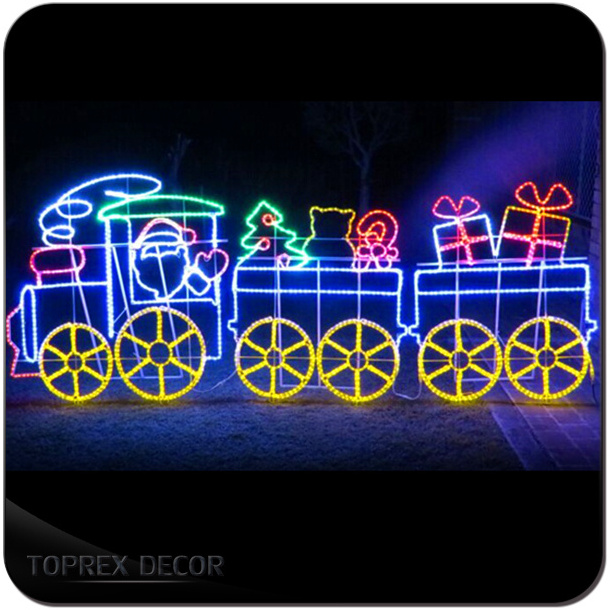 Outdoor Animated Christmas Train Decoration LED RGB Blue and White Train Motif Light Featured Supplier with IP65 Rating