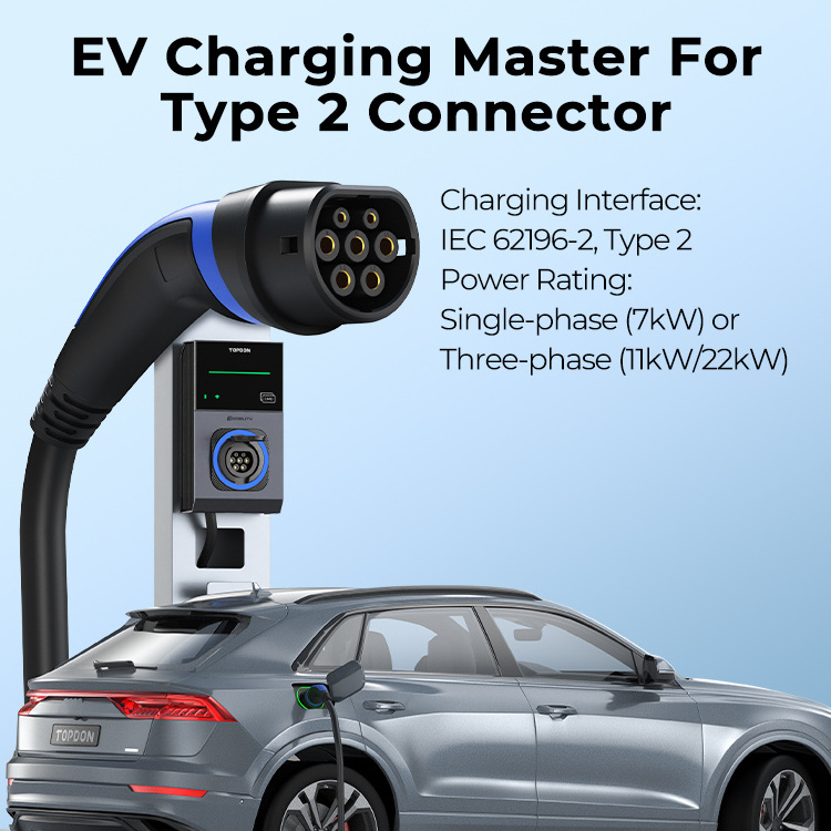 topdon smart 7kw 11kw 7 watt 7-22kw type2 22kw fast 48 amps in home ip65 chargers ac ev charger with display screen