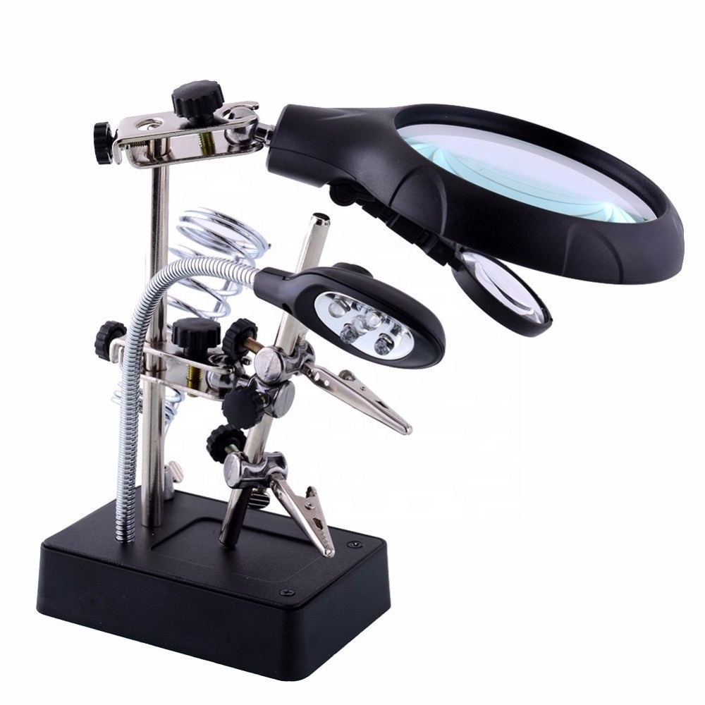 3.5X Helping Hand Soldering Stand With LED Light Magnifier Magnifying Glass