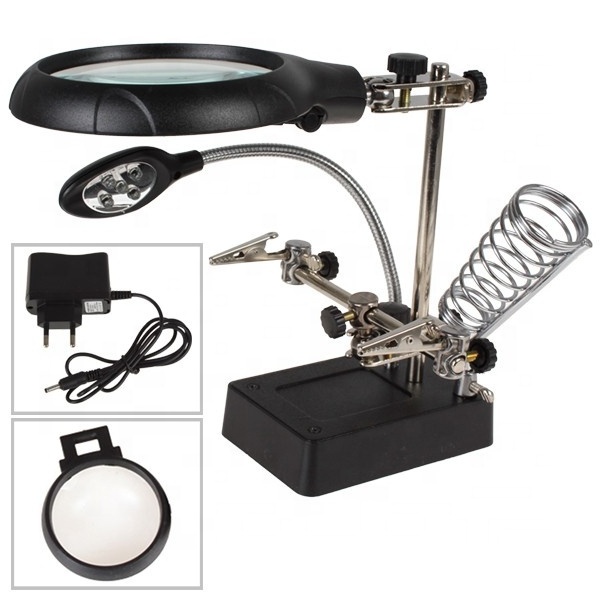 3.5X Helping Hand Soldering Stand With LED Light Magnifier Magnifying Glass