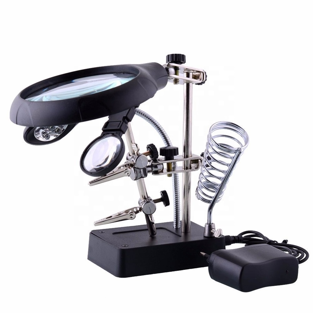 3.5X Helping Hand Soldering Stand With LED Light Magnifier Magnifying Glass