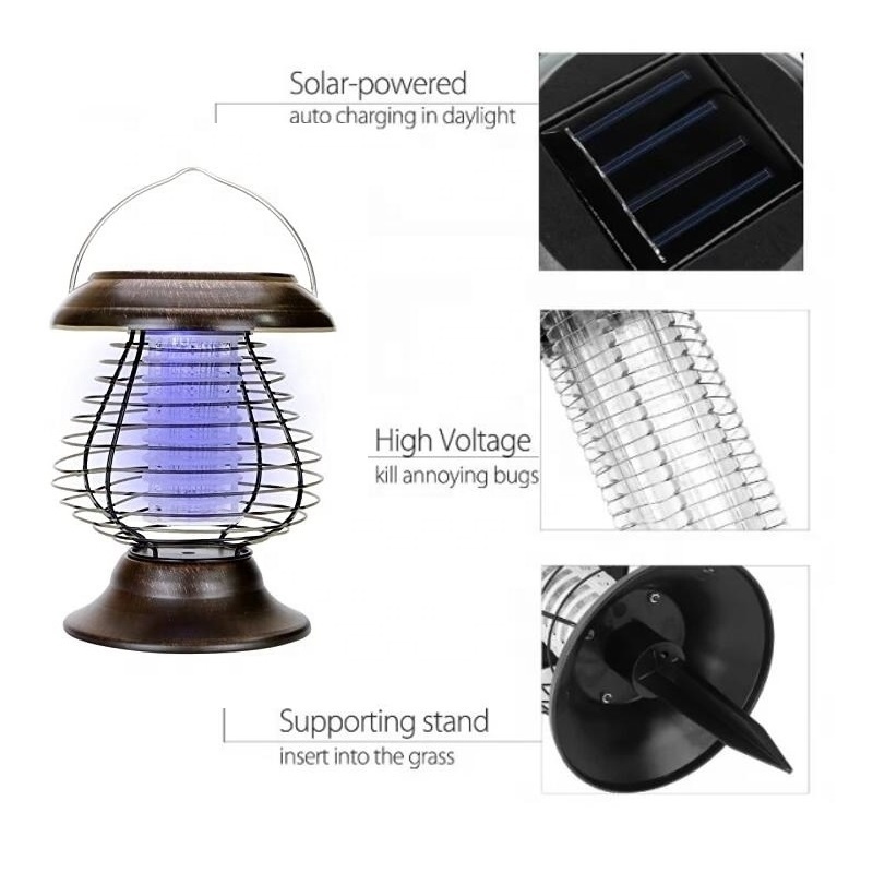 Solar Powered Insect Trap Bug Zapper Mosquito Killer Lamp