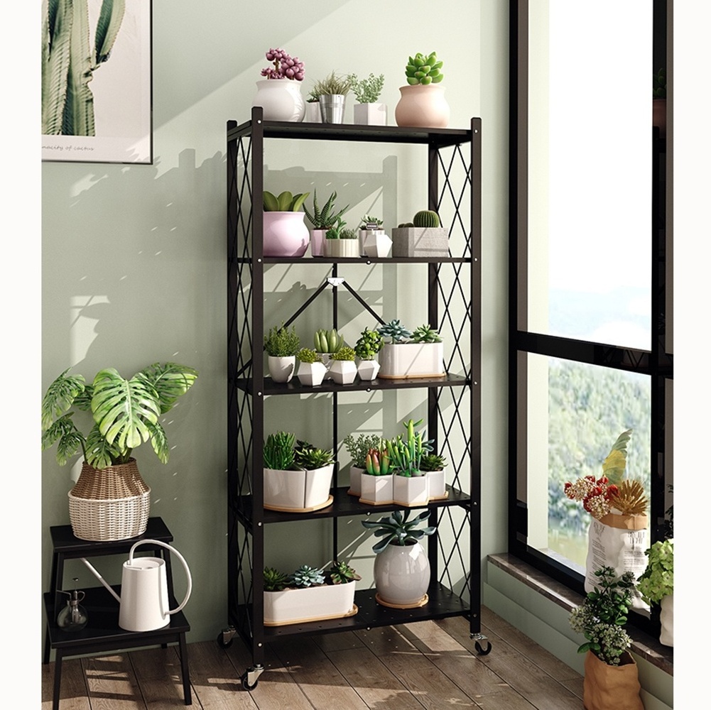 Kitchen Rack Munfactional Portable Steel Iron Storage Holders & Racks 5 Tier Metal Foldable Storage Rack Shelf 3 Layers