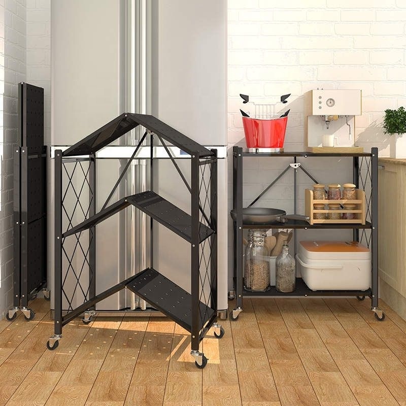 Munfactional foldable portable steel kitchen rack collapsible light duty shelving