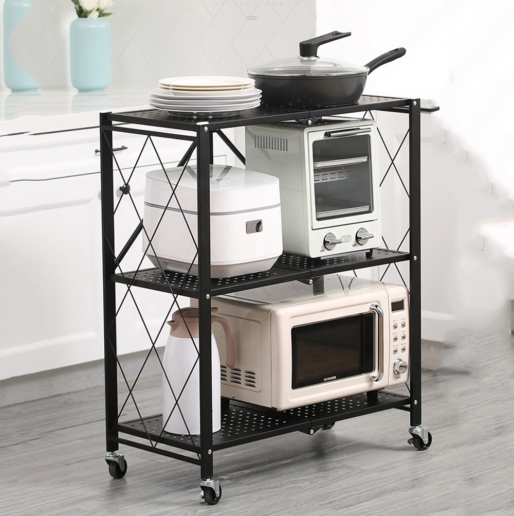 Munfactional foldable portable steel kitchen rack collapsible light duty shelving