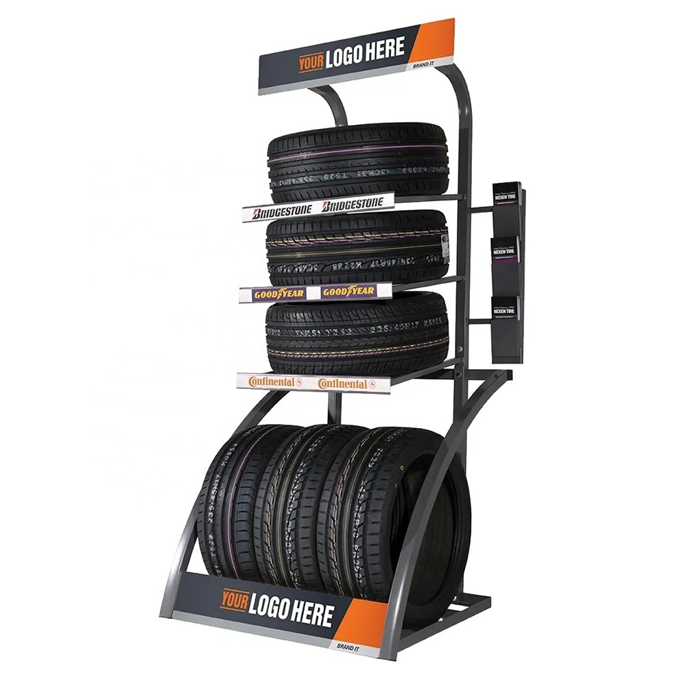 Topeasy Customized Mild Steel Vertical Tire Display Car Wheel Rack For Promotional