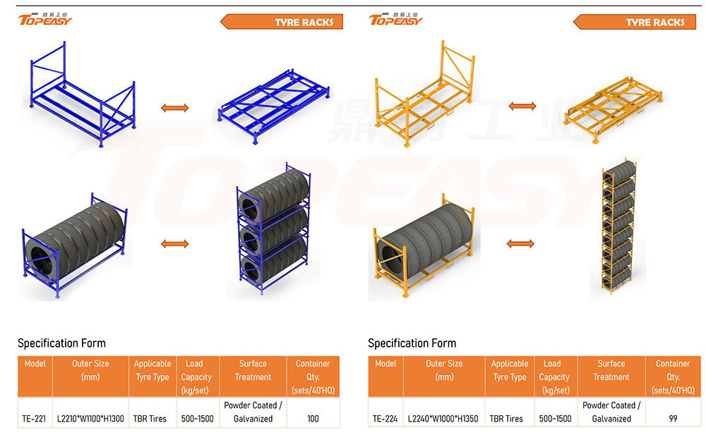 Topeasy custom heavy duty stacking metal tire rack for tyre warehouse