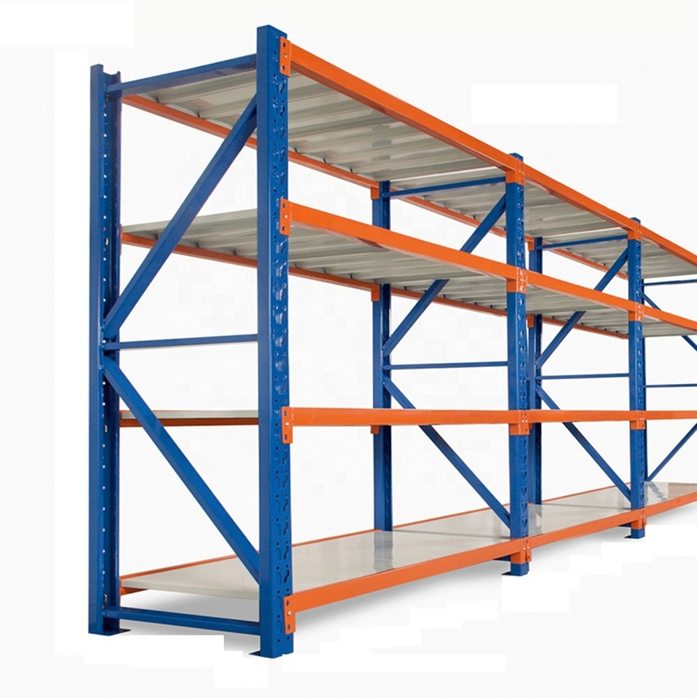 Adjustable easy assembly storage medium duty metal plate goods shelf for warehouse