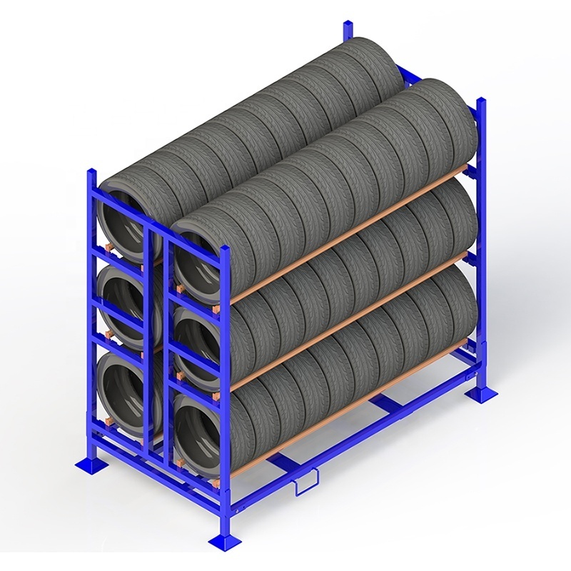 Customized heavy duty warehouse metal tyre stacking racks collapsible tyre storage rack stillage pallet