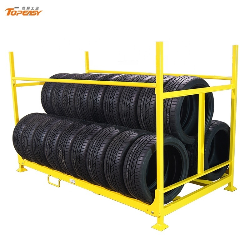 Heavy duty collapsible tyre racking steel stacking pallet mobile tire rack storage system manufacture