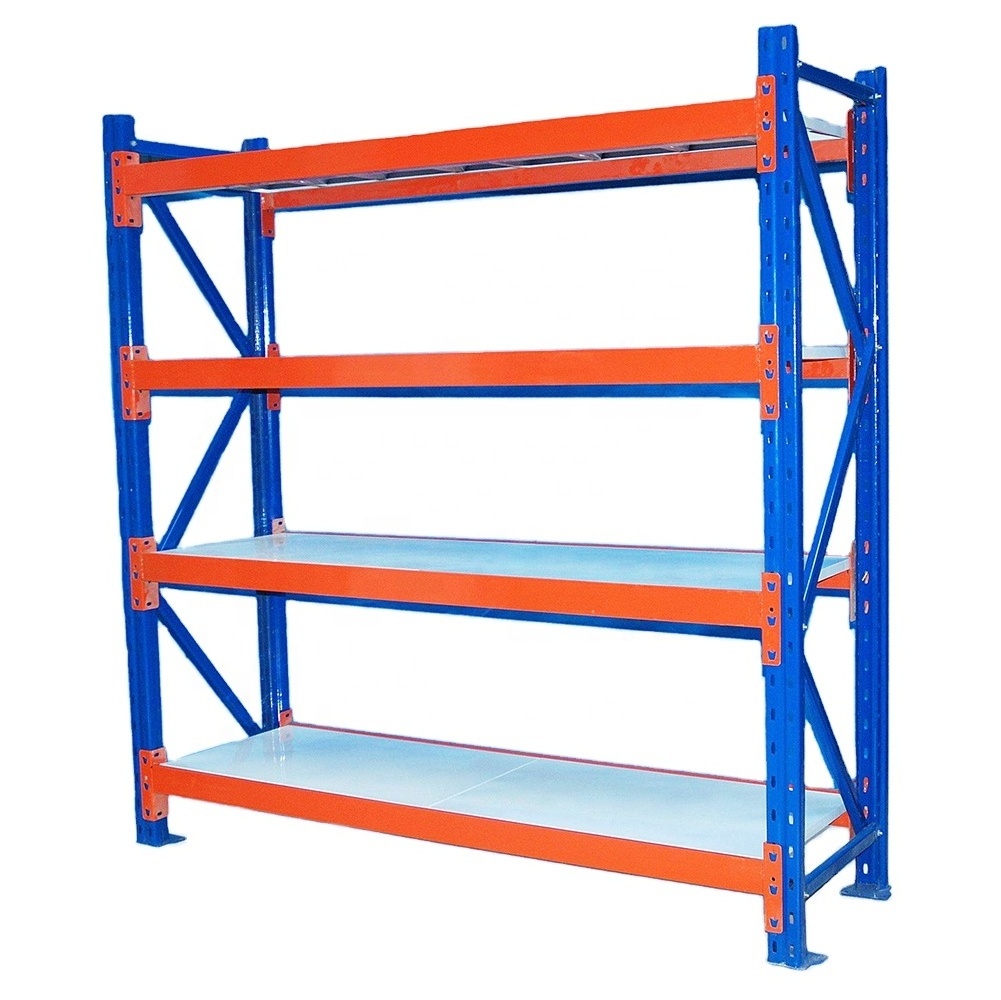 Adjustable easy assembly storage medium duty metal plate goods shelf for warehouse