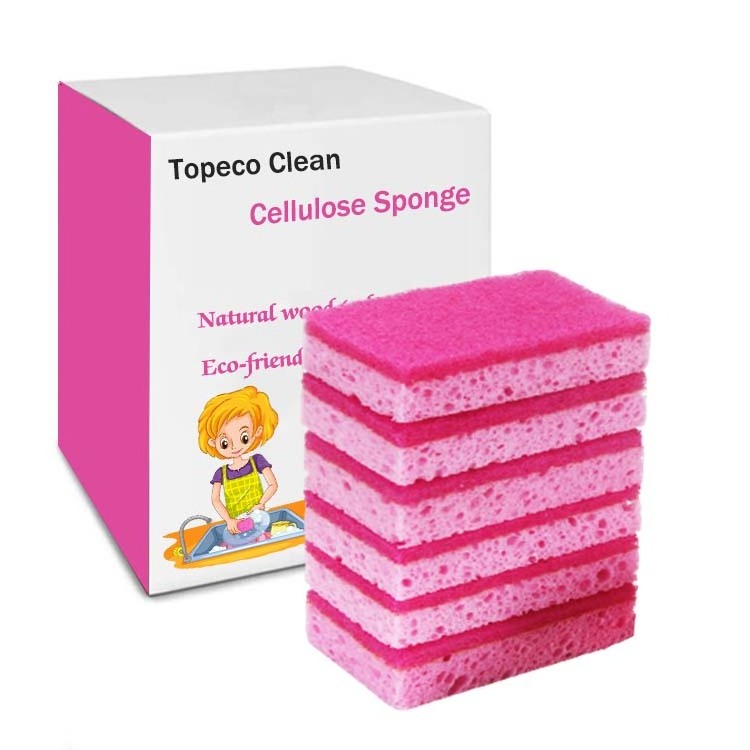 Topeco Anti Bacterial Biodegradable Heavy Duty Scrub Cellulose Sponge Scouring Pad For Household Cleaning Kitchen Products