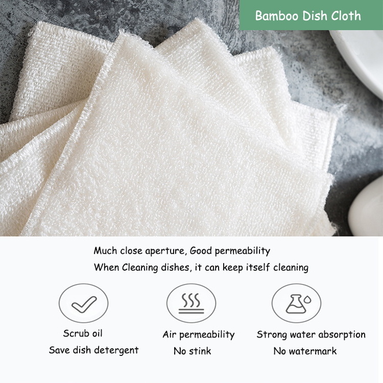 Topeco eco-friendly kitchen cleaning product antibacterial microfiber cloth white dish washing bamboo towel