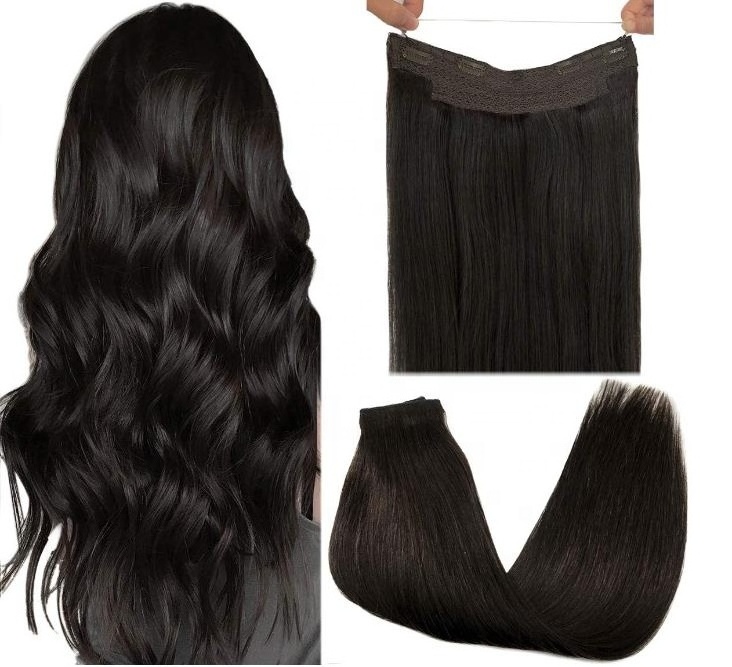 TopElles Popular Top Quality Wholesale Hair Manufacturer Double Drawn Halo Hair Extensions 100% Remy Human Hair