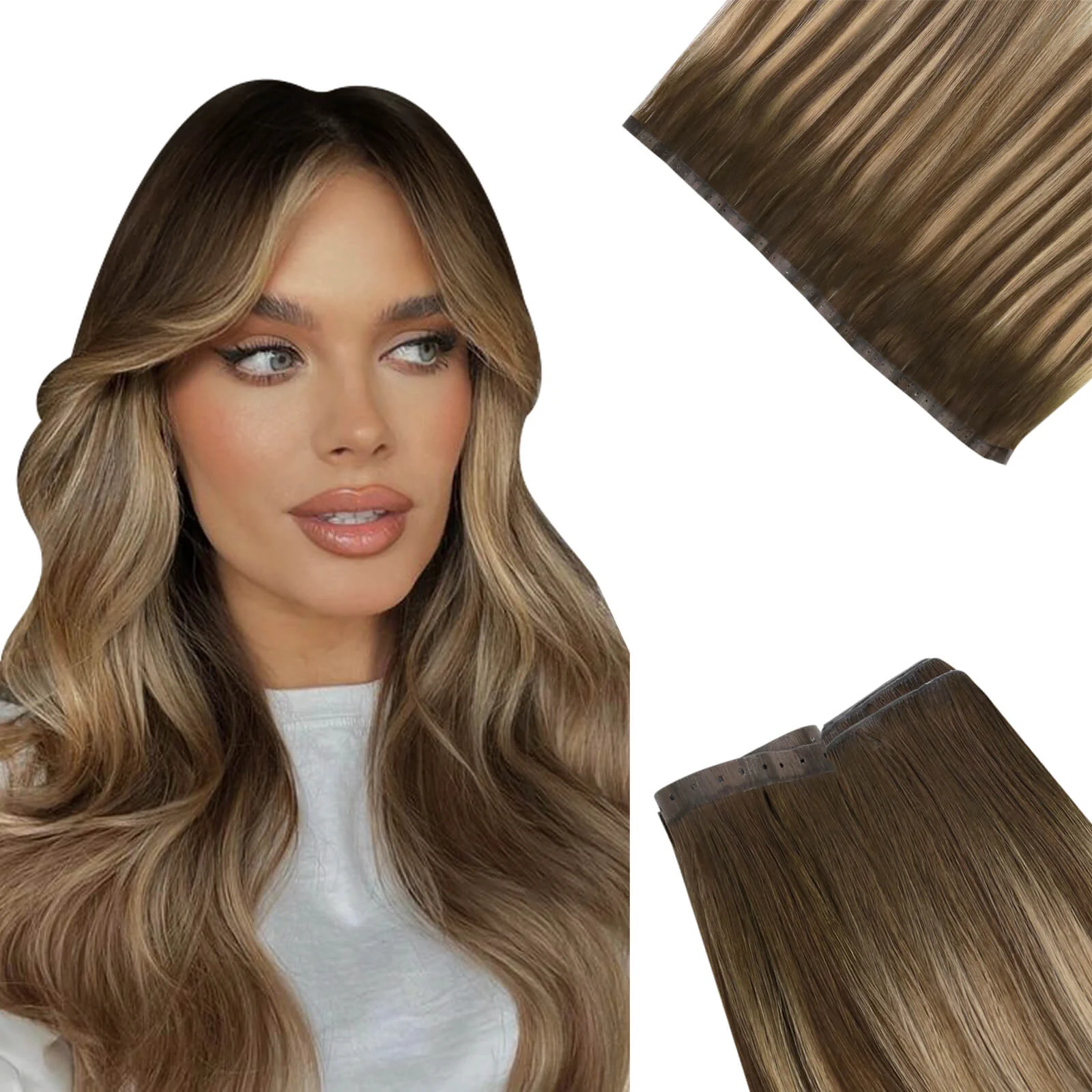 TopElles popular invisible flat pu hole weft hair extension russian raw double drawn injected pu hole weft for salon