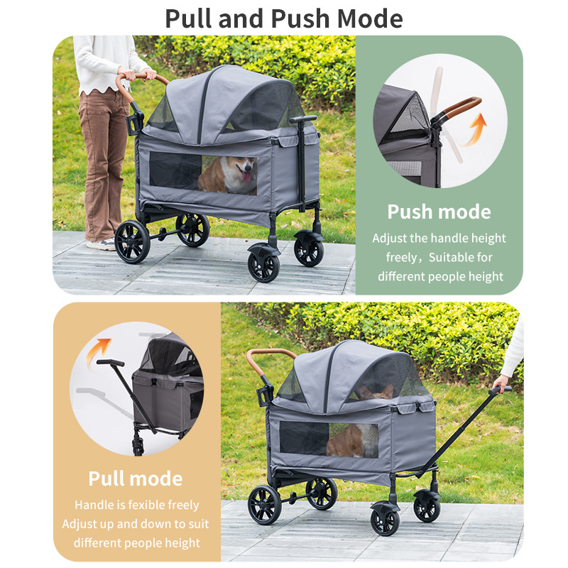 Foldable Multifunctional Pets Cart Aluminum Tube Cet Cart Double Decker 4 Wheels Removable Carrier Dog Pram Stroller