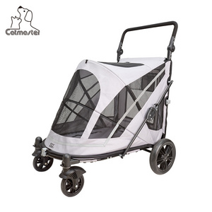 Portable Folding Elevated Paw Rest 600D Oxford Very Big Pet Lightweight Pet Stroller With Large Storage Basket