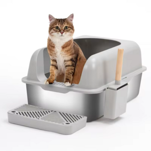 Stainless Steel Semi Enclosed XL Cat Litter basin XL Litter Box for Big Cats Easy Cleaning Litter box