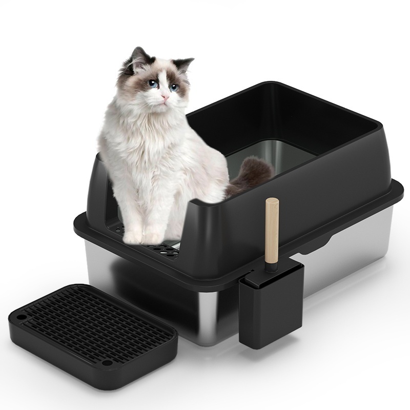 Never Absorbs Odor Stains Or Rusts Semi Enclosed Cheap Sliding Scoop Manual Cleaning Portable Cat Litter Box Tray