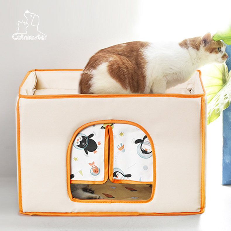 OEM ODM Handmade 4 Seasons Using Hot Travel Self Cooling or Self Warming Heated Pet House Cat Cave Cat Beds For Indoor Cats