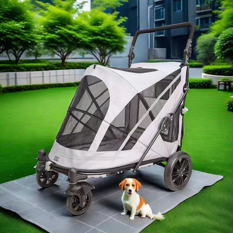 Multifunctional Pets Cart Luxury Designer Large Capacity Foldable Outdoor Wagon 4 Wheels Pet Stroller Dog Cat Trolley