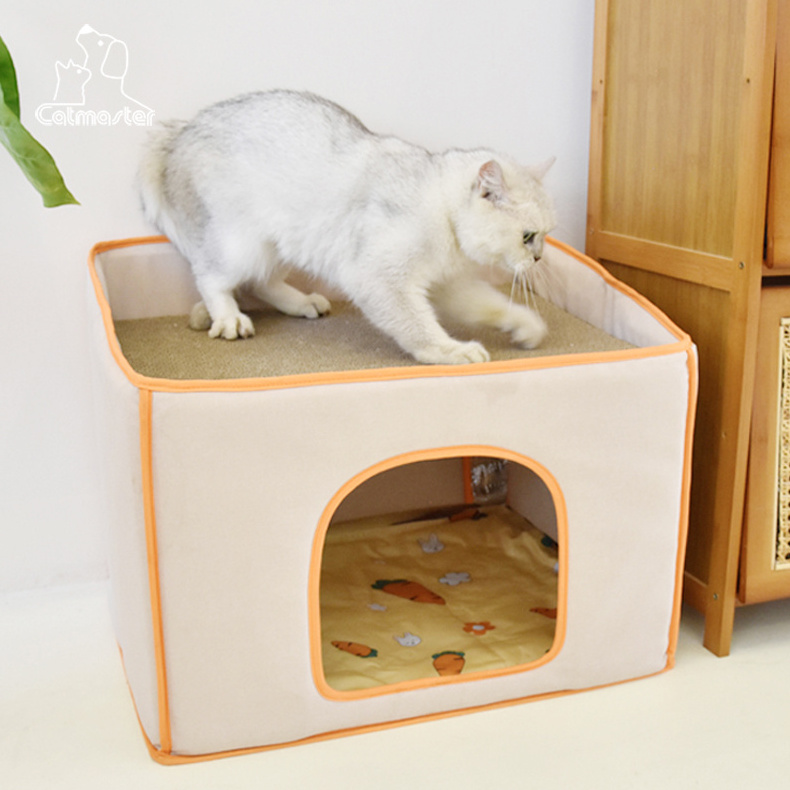 OEM ODM Handmade 4 Seasons Using Hot Travel Self Cooling or Self Warming Heated Pet House Cat Cave Cat Beds For Indoor Cats