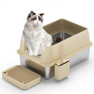 Never Absorbs Odor Stains Or Rusts Semi Enclosed Cheap Sliding Scoop Manual Cleaning Portable Cat Litter Box Tray