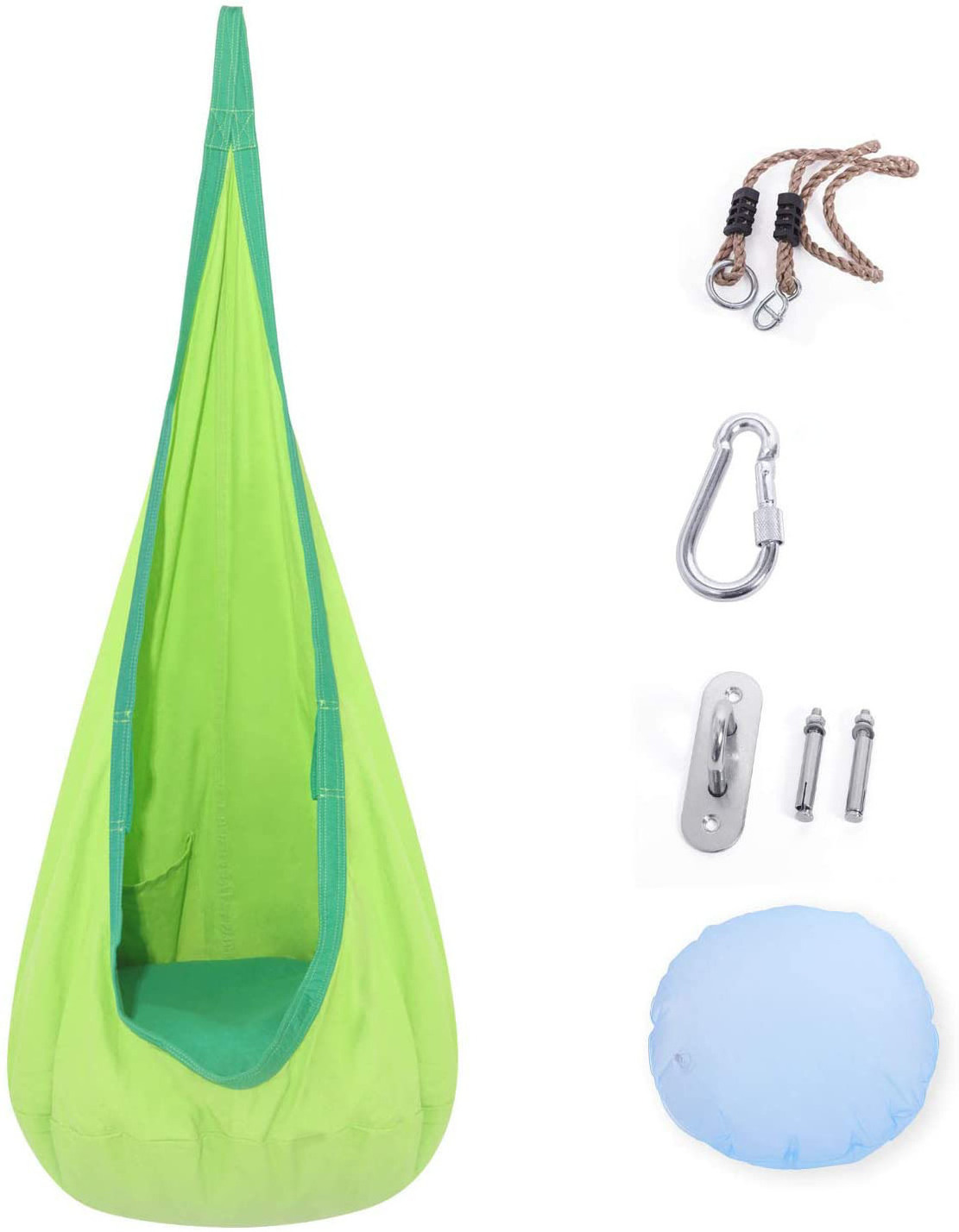 TOPIND Blue Green Hammock Chair Kids Pod Swing Seat with Whole Set Hanging Kit