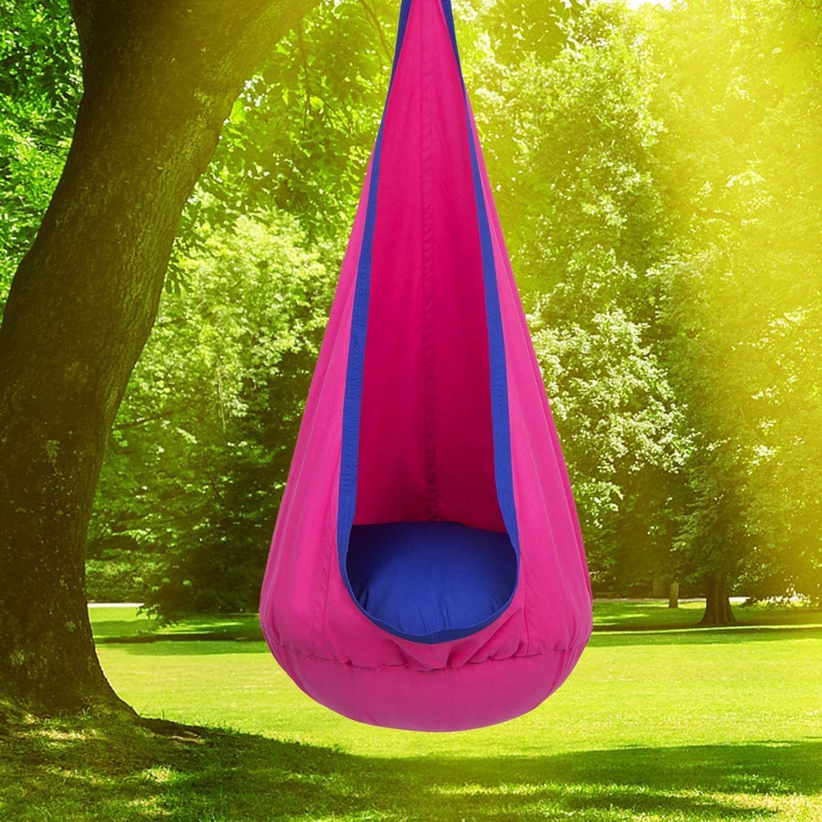 TOPIND Dropshipping Pink Cotton Hammock Hanging Seat Kids Swing Pod Chair with Hanging Kits