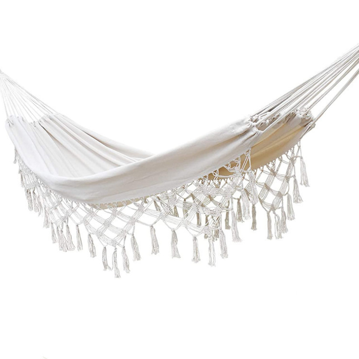 TOPIND 2 Person Camping Hammock White Macrame Fringe Hammock for Outdoor Indoor