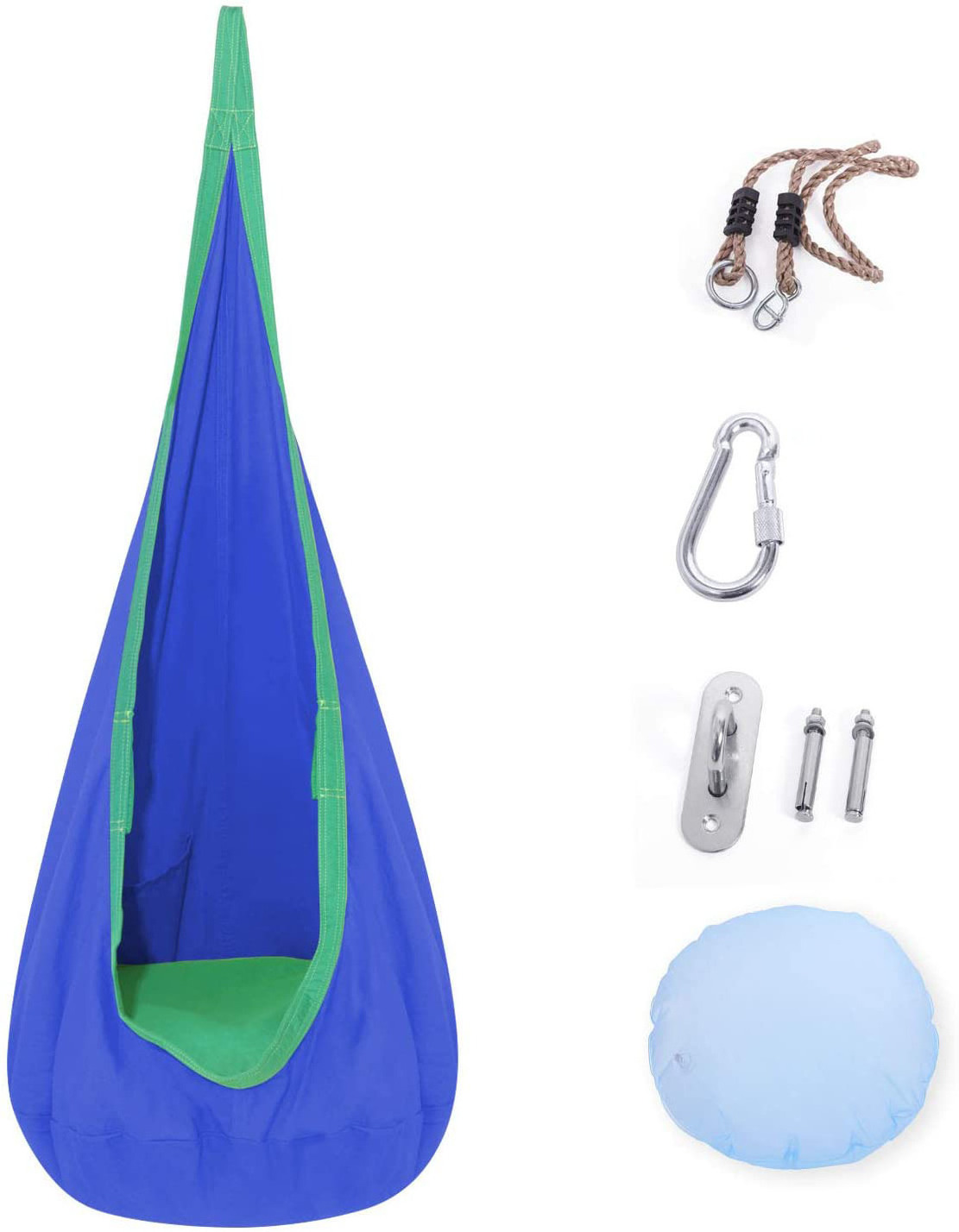 TOPIND Blue Green Hammock Chair Kids Pod Swing Seat with Whole Set Hanging Kit