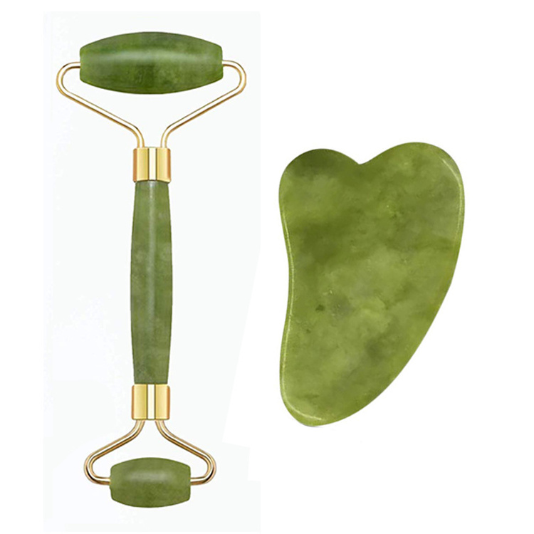 High quality custom natural facial massage jade roller gua sha set beauty roller massage tools